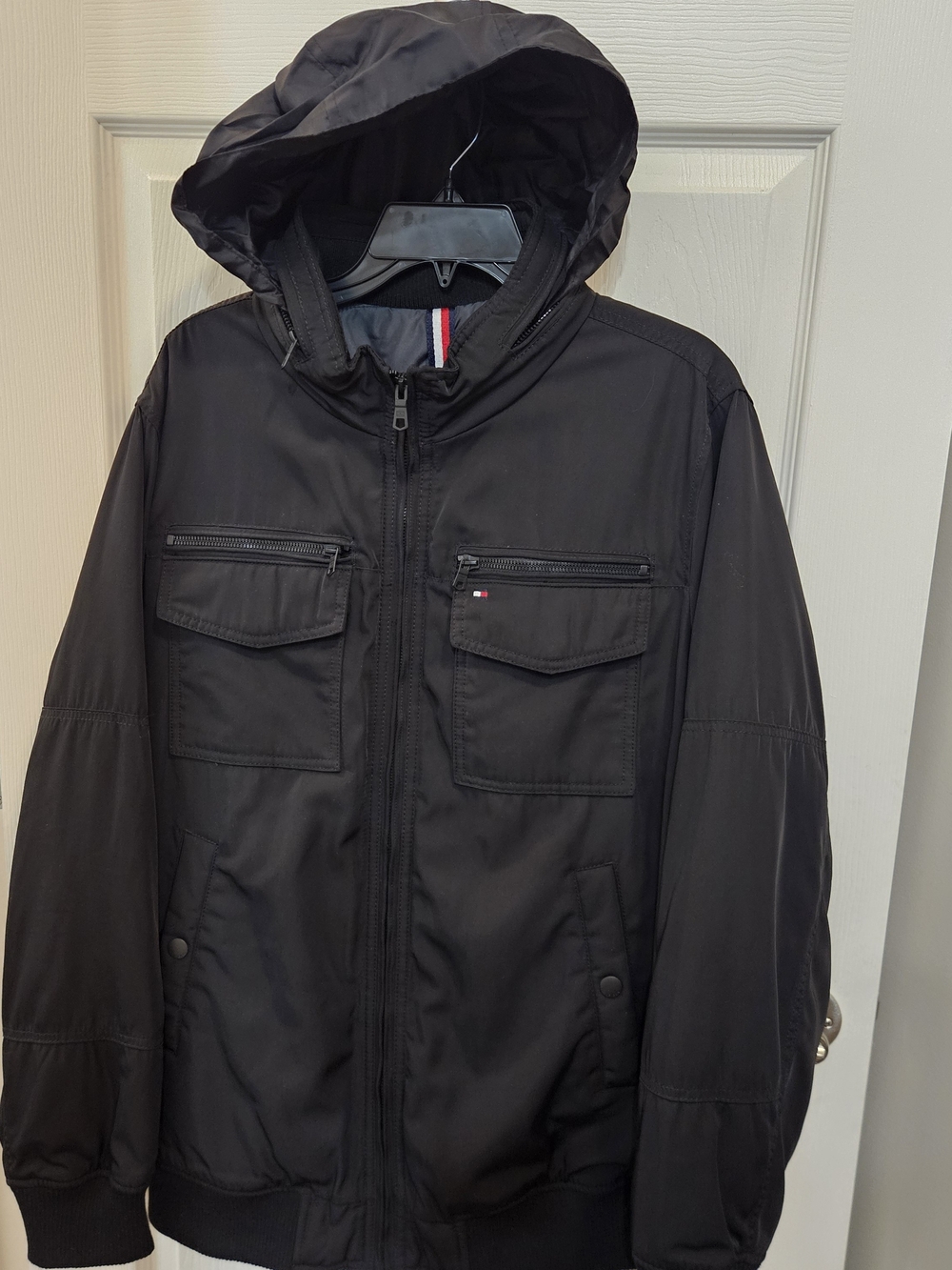 Tommy Hilfiger Men's Black Hooded Bomber Jacket
